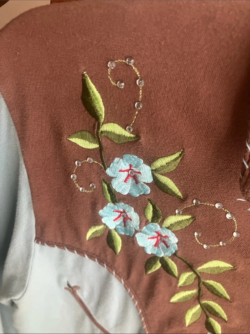 Pink Cadillac Embroidered Western-Style Top in Light Blue & Brown - Picture 3 of 8